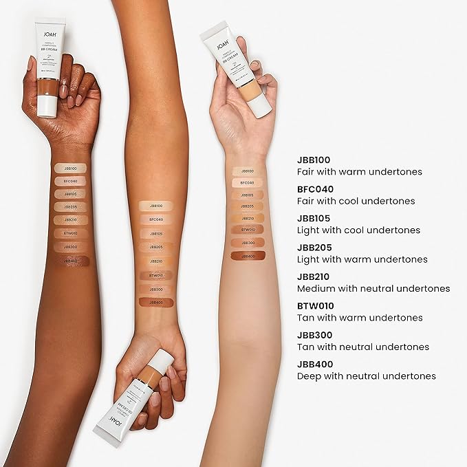 JOAH Beauty Perfect Complexion BB Cream with Hyaluronic Acid and Niaciminade, Korean Makeup with Medium Buildable Coverage, Evens Skin Tone, Lightweight, Semi Matte Finish, Fair with Warm Undertones