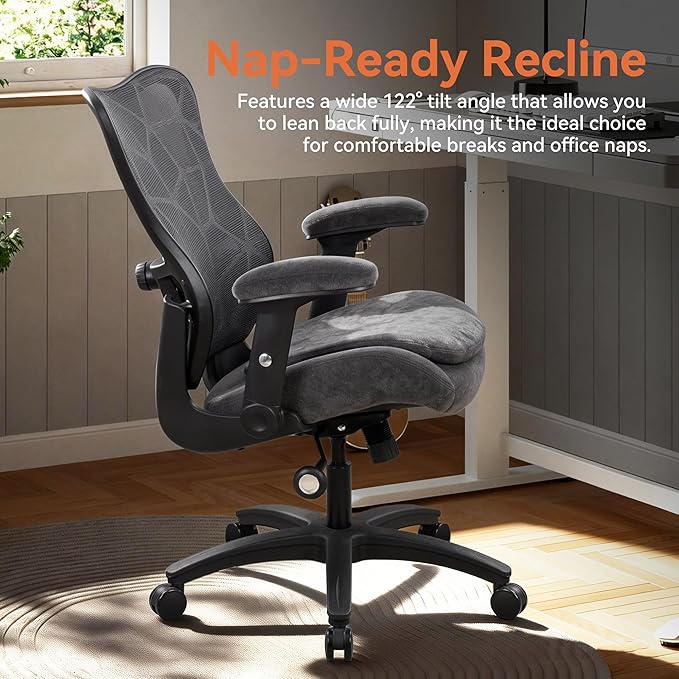 Big and Tall Office Chair 500lbs Heavy Duty Ergonomic Mesh Desk Chair with 23.6" Extra Wide Seat, 29.5" High Back, Adjustable Lumbar Support & Flip-Up Arms for Large Body Types (Dark Gray)