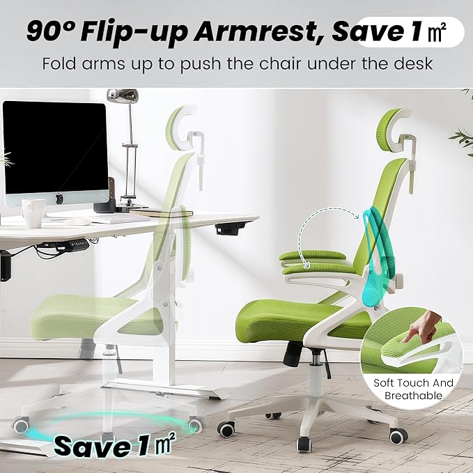 Fizzin Ergonomic Office Chair, 400 LBS Desk Chair with Adjustable Lumbar Support, High Back Breathable Mesh Computer Chair Rolling Work Swivel Task Chairs, Comfy Home Office Desk Chair (Green)