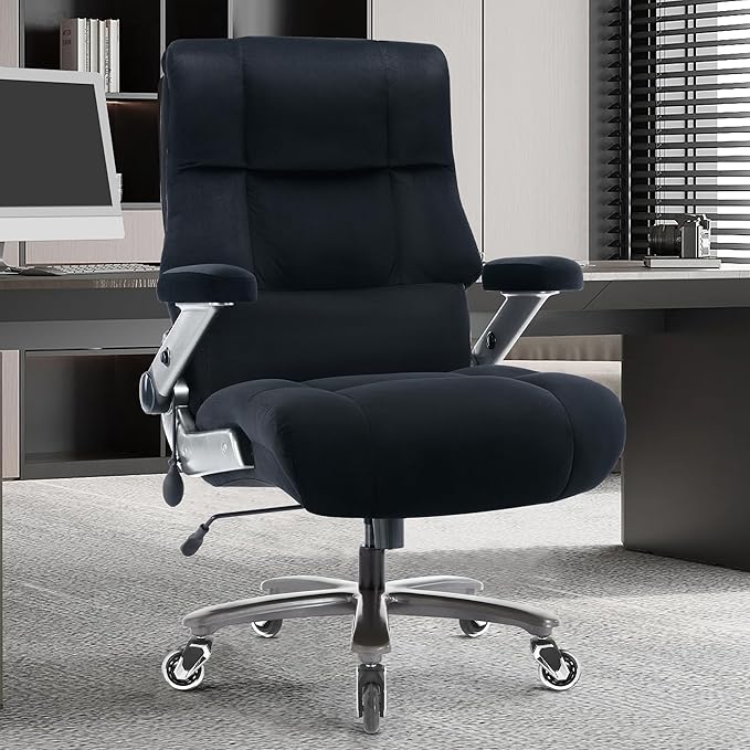 Big and Tall Office Chair 700lbs- Fabric High Back Executive Computer Chair with Adjustable Lumbar Support 3D Flip Arms Plus Size Rubber Wheels- Extra Wide Large Desk Chairs, Heavy Duty Metal Base