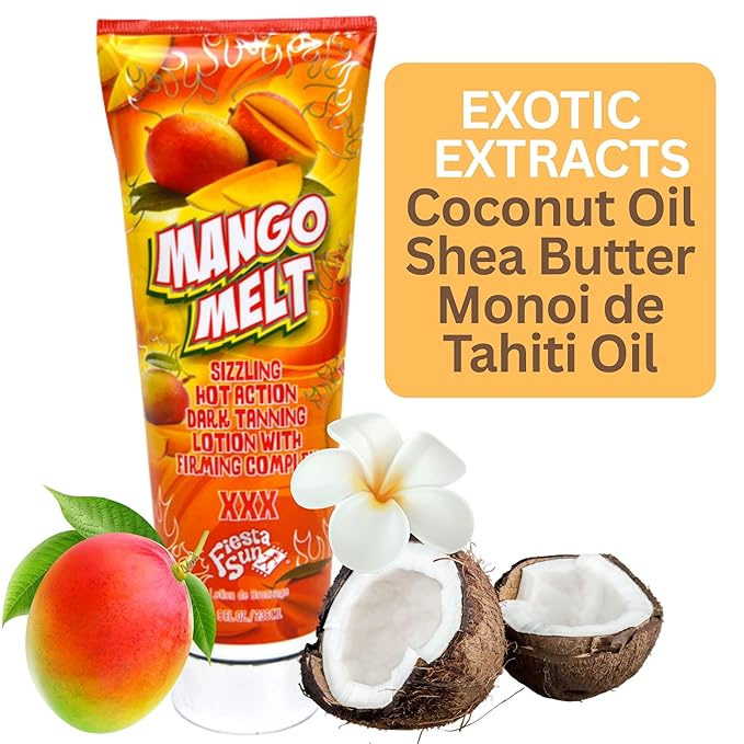 Mango Melt Sizzling Hot Action Dark Tanning Lotion, 8 fl oz, For Indoor or Outdoor Sunning