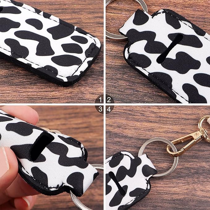 4 Pcs Lip Balm Holder Keychain for Lipstick, Elastic Fabric Lip Gloss Sleeves Holder for Women, Girls, Nurse