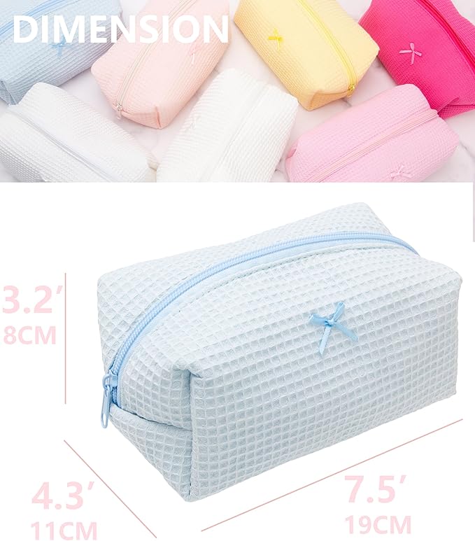 PAZIMIIK Cozy Makeup Bag Travel Cosmetic Bag for Women Soft Toiletry Bag Aesthetic Makeup Organizer Portable Large Zipper Pouch for Skincare Beauty Accessories Brushes Waffle Check Blue