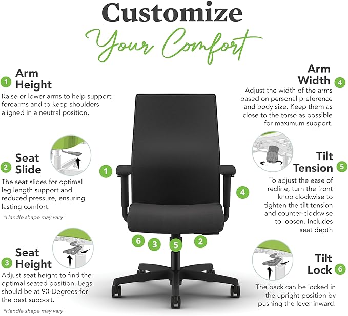 HON Ignition 2.0 Mid Back Task Chair, Spectrum Mesh, Standard Synchro-Tilt Control, Office Chair with Lumbar Support, Height and Width Adjustable Arms, Black Frame, Onyx