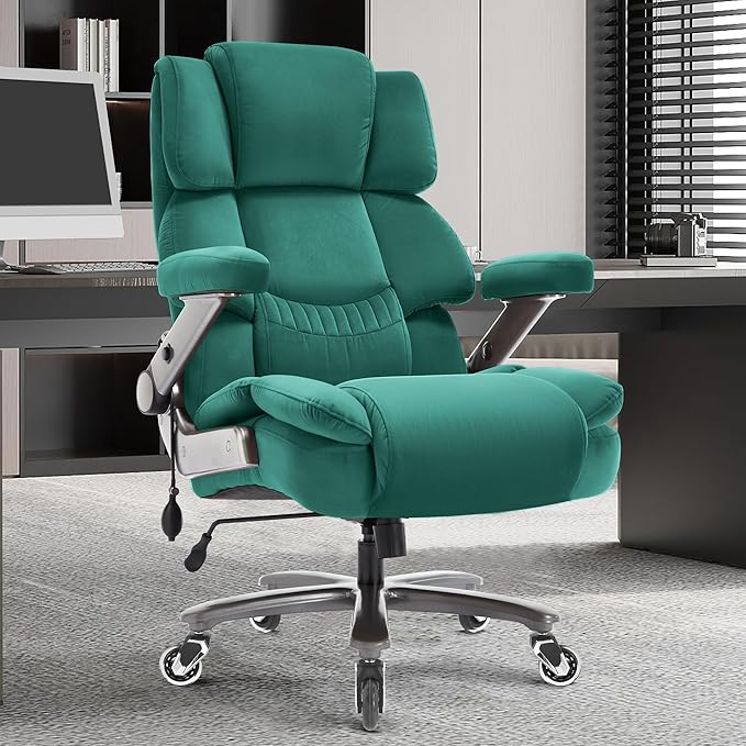 Fabric Big and Tall Office Chair 700lbs-High Back Executive Cloth Computer Chair with Adjustable Lumbar Support 3D Flip Arms Plus Size Rubber Wheels-Extra Wide Large Desk Chairs, Heavy Duty Metal Base