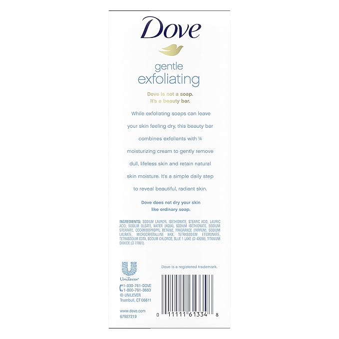 Dove Beauty Bar for Softer Skin Gentle Exfoliating More Moisturizing Than Bar Soap 3.75 oz 6 Bars
