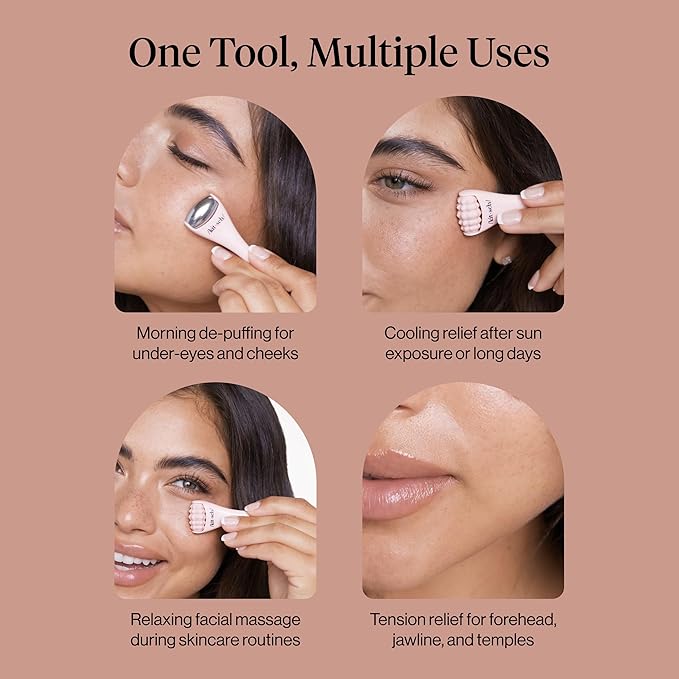 Kitsch Mini Facial Roller & Ice Face Roller Skin Care Tool Set – Stainless Steel Face Rollers to Reduce Puffiness, Redness & Headaches, Great Irritation Relief & Spa-Like Experience Anywhere - Blush