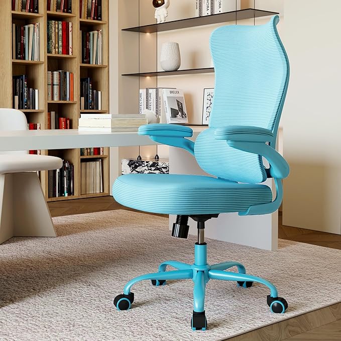 TRALT Ergonomic Office Chair - Desk Chair with Wave High Back Adjustable Lumbar Support Computer Chair - Gaming Chairs Mesh Backrest and PU Leather Seat (Blue Blue)