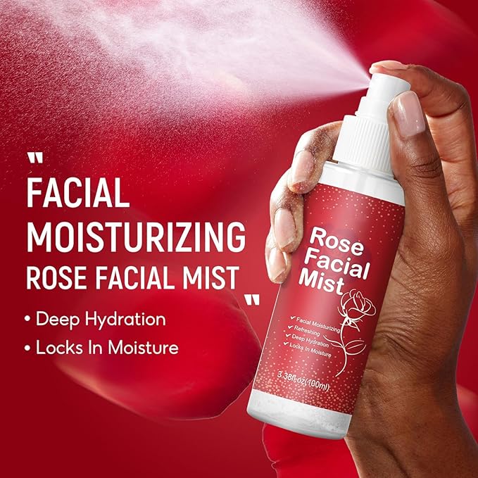 Rose Facial Spray, Hydrating Rose Water Mist for Face,with Aloe Vera & Hyaluronic Acid, Travel Size Rosewater Facial Mist Toner for Refreshing Soothing and Hydrating Skin, 3.38 oz