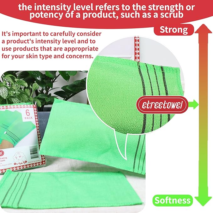 Extra Large Size 9.9" x 5.5" (6 PCs) Korean Asian Exfoliating Bath Washcloths Mitt Scrub for Body washcloth Glove Viscose Rayon Towel for Soft Skin Korea Made