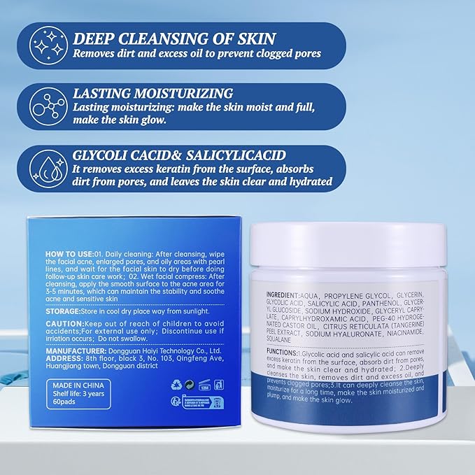 Glycolic Acid Exfoliating Pads 2-Pack, (60 Count x 2) | AHA Face Toner Pads for Acne-Prone & Oily Skin | Unclogs Pores, Smooths Texture