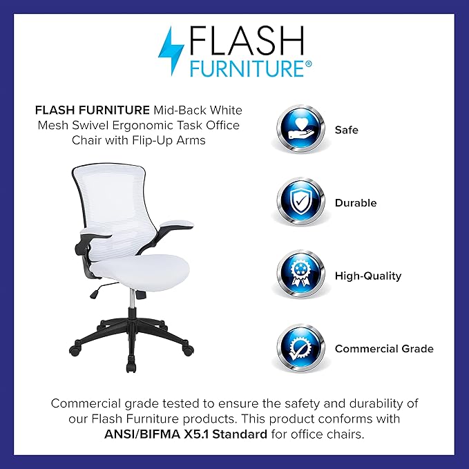 Flash Furniture Kelista Office Chair, Ergonomic, Mid-Back, Black Mesh with Swivel