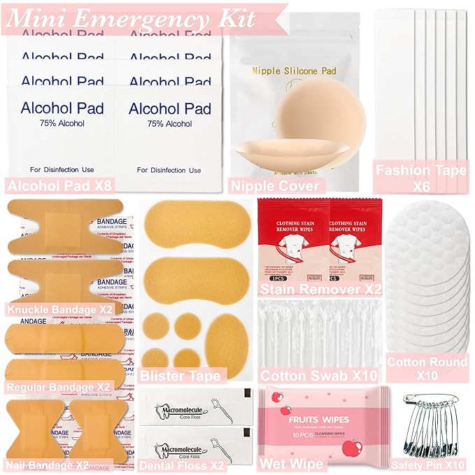 Women's Wedding Emergency Travel Kit 45 Essential Items for Brides Bridesmaid All-In-One Daily Beauty Style Set With Makeup Brushes (Sakura Pink)