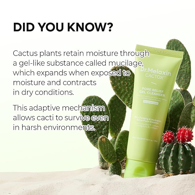 Dr.Melaxin Cactox Pore Relief Gel Cleanser, Hydrating Gel-to-Foam Facial Cleanser for Pore Cleansing and Enlarged-Looking Pores, 120ml