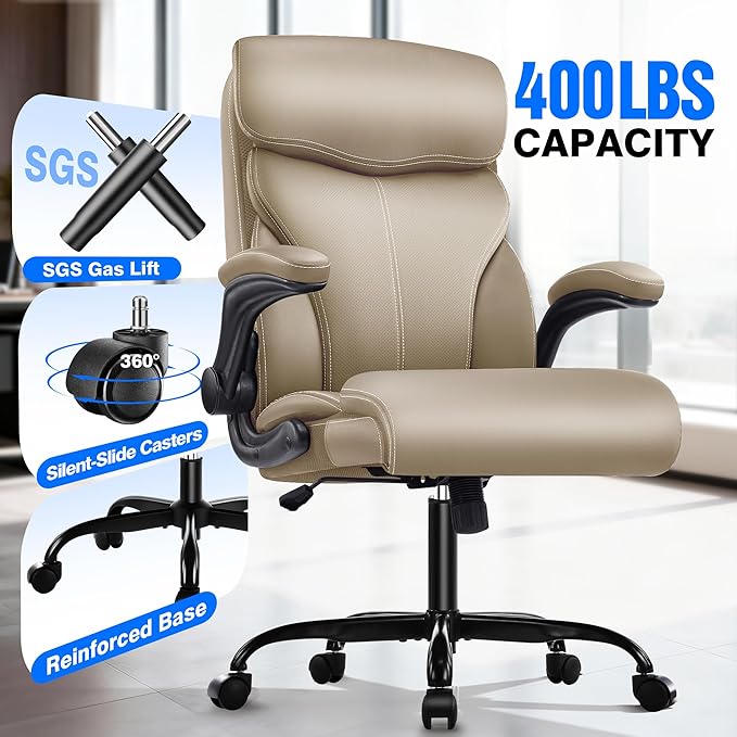 AreShark Office Chair - Executive High Back Breathable Comfy Desk Chair with Lumbar Support - Ergonomic Leather Rolling Swivel Computer Chair with Rock Function for Working Studying Gaming Relaxing
