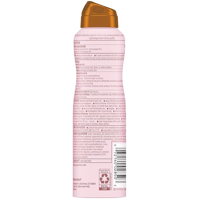 Coppertone Glow with Shimmer Sunscreen Spray SPF 50, Water Resistant Spray Sunscreen, Broad Spectrum SPF 50 Sunscreen Spray, 5 Oz Spray
