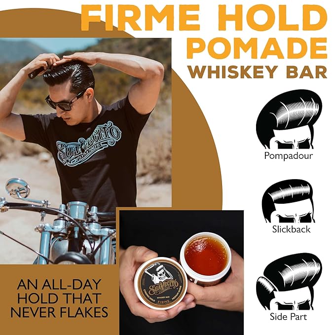 Suavecito Pomade Firme (Strong) Hold Whiskey Bar Scent 4 oz - Pomade For Men - Medium Shine Water Based Wax Like Flake Free Hair Gel - Easy To Wash Out - All Day Hold For All Hair Styles