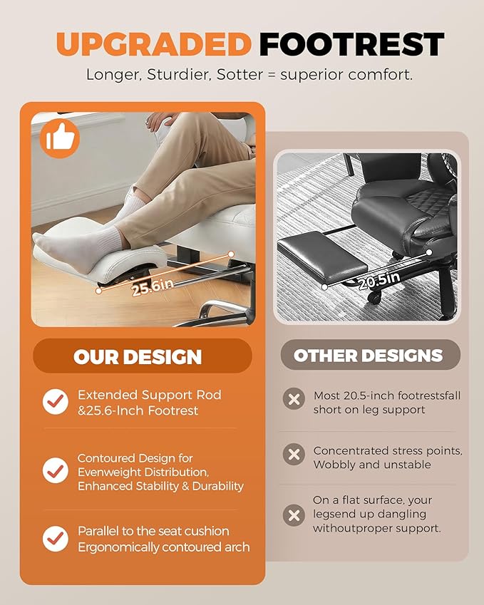 COMHOMA Big and Tall Office Chair with Upgrade Footrest, Heavy Duty Gaming Chair High Back Executive Chair with Spring Lumbar Support for Lower Back Pain Relief, 150°Reclining Adjustable Armrests