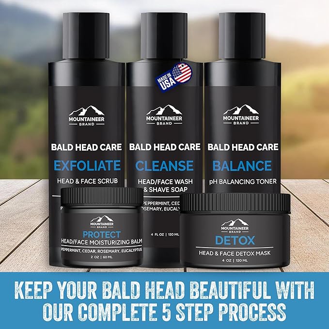 Mountaineer Brand Bald Head Care Detox Mask for Men | All Natural Exfoliator & Moisturizer with Bentonite Clay & Charcoal | Step 5 Head, Face, Skin Cleansing Mask for Soft Fresh Skin | Unscented 4oz