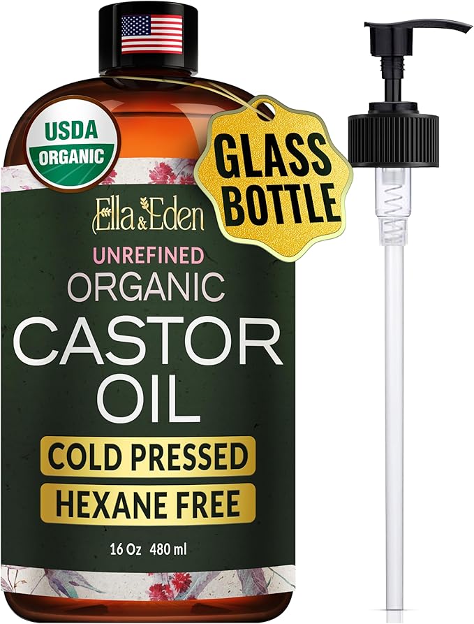 Ella & Eden Organic Rose Water Spray 4oz, Jojoba Oil 4oz, Castor Oil 16oz | Hexane-Free, Cold-Pressed, Unrefined, USDA Certified, 100% Pure | for Face, Skin, Hair