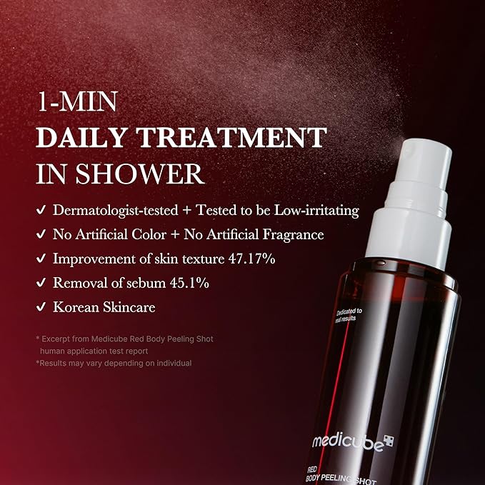 medicube red glow body essentials: Red Body Peeling Shot Body Spray Cleanser and Red Body Wash