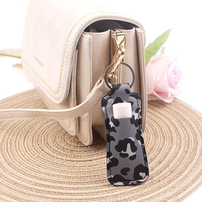 4 Pcs Lip Balm Holder Keychain for Lipstick, Elastic Fabric Lip Gloss Sleeves Holder for Women, Girls, Nurse