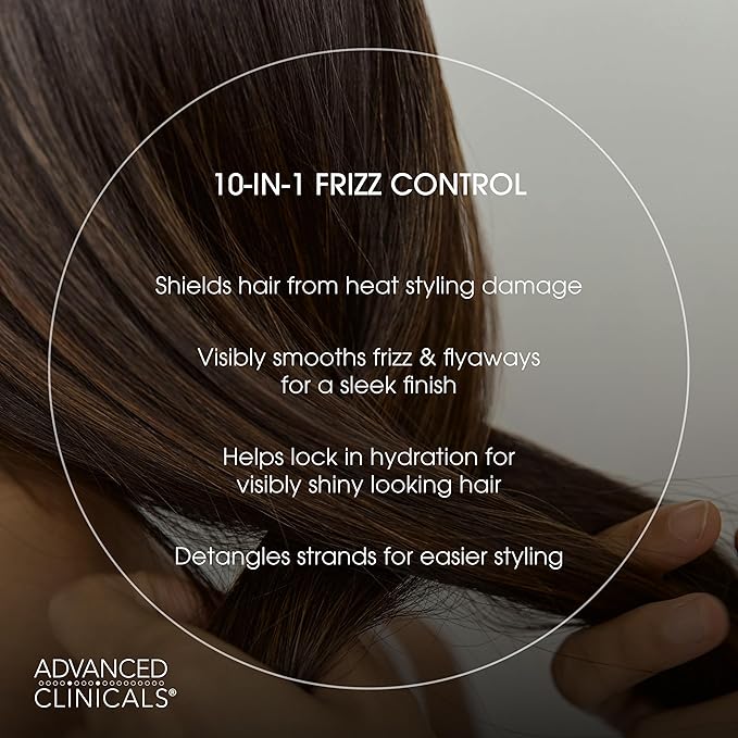 Advanced Clinicals 10-in-1 Anti-Frizz Hydrating Heat Protectant Hair Cream Coconut & Bamboo Strengthen, Detangle & Smooth Dry, Damaged Hair DEA, Paraben, Sulfate-Free, Color Safe, 7.5 Fl Oz