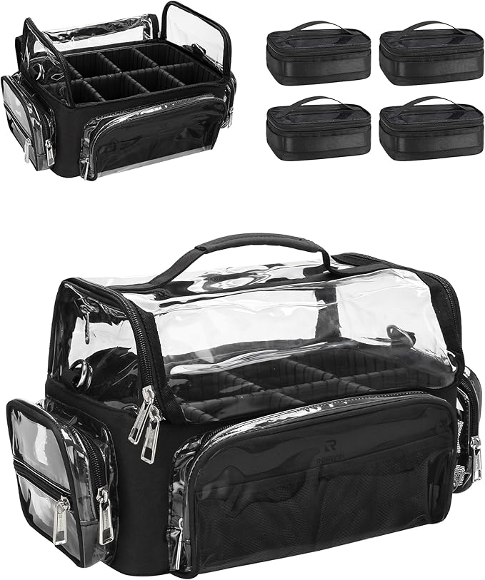 Makeup Brush Case With 4 Mini Bags, Extra Large Makeup Brush Bag XL Professional Makeup Artist Must Haves Travel Case with Stand Up Brush Slots Cosmetic Organizer Bag,with Adjustable Strap