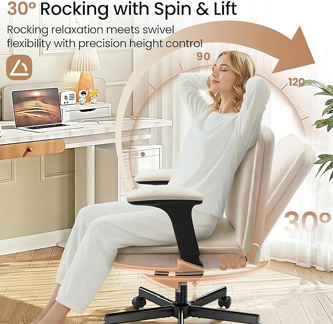 Criss Cross Office Chair with Wheels - Wide Seat Criss Cross Desk Chair with Flip-up Arms and Thick Cushion - Comfy Tilting Swivel Rolling Vanity Chair for Home Office Bedroom Apartment