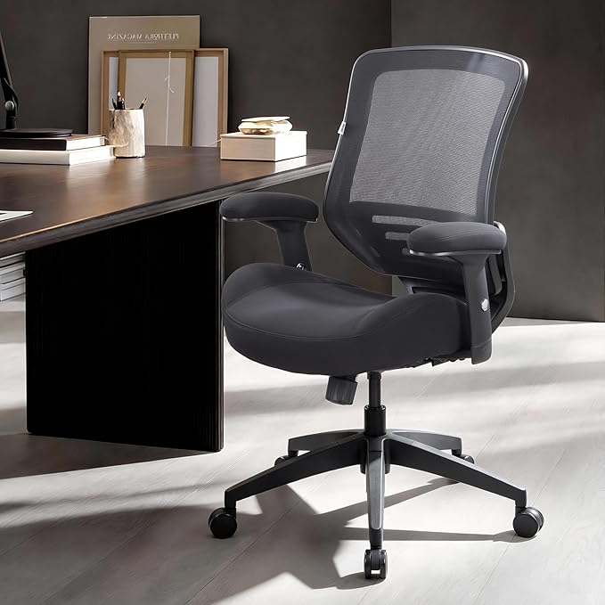BOLISS Office Chair Mesh Ergonomic Super Soft Wide Cushion Computer Desk Chair Height Adjustable Arms(Black)