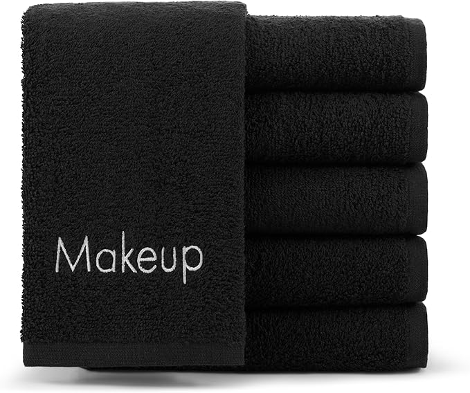 Arkwright Makeup Remover Fingertip Towels 6 Pack - 100% Cotton Face Towels, Soft Reusable Washcloths, Gentle Facial Cleansing for Waterproof Makeup, 11 x 17, Black