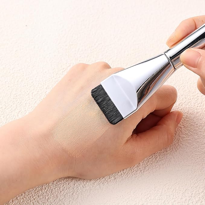 2 Pcs Foundation Brush Tapping Korean Flat Brush Spatula Flat Top Facial Brushes for Liquid Foundations Mask Premium Face Brushes for Blending Cream (Black Silver)