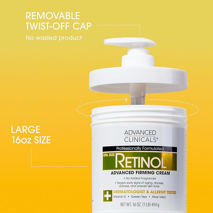 Advanced Clinicals Retinol Body Cream Moisturizer + Exfoliating 10% Glycolic Acid & Lactic Acid Lotion 2PC Skincare Set For Women & Men To Reduce Appearance Of Crepey Skin & Uneven Rough Skin Texture