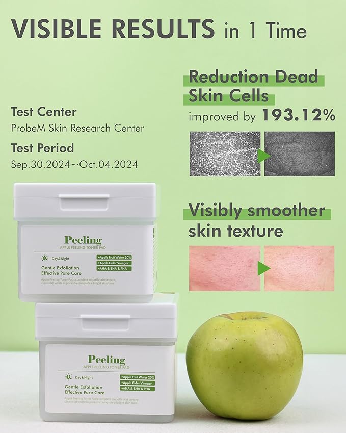 DERMAL Apple Peeling Toner Pads 80 Count – AHA BHA PHA Exfoliating Pads with 20% Korean Apple Fruit Water for Dull Rough Skin – Dual-Sided Vegan Tencel Pads with Tweezers (Korean Skincare)
