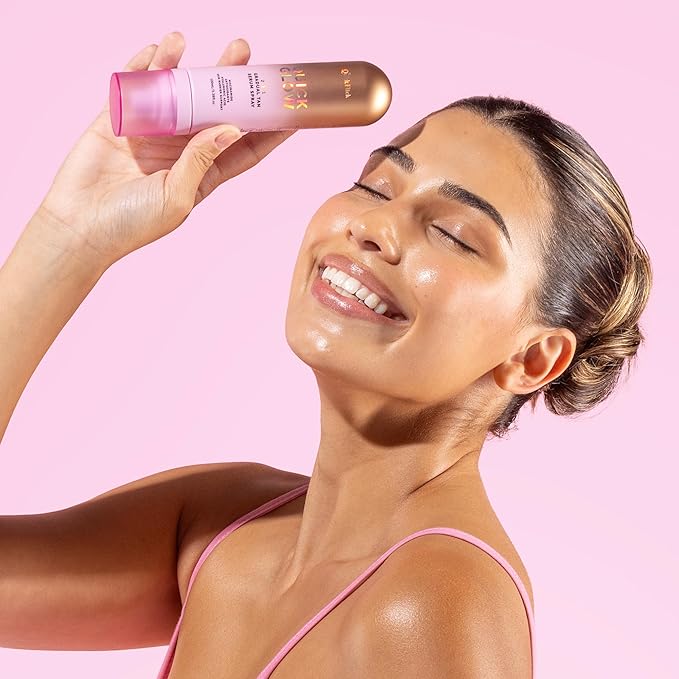 THE QUICK FLICK 2-In-1 Gradual Face Tanner Serum Spray | Natural Quick Glow with Hyaluronic Acid, Vitamin B5 & Niacinamide | Vegan, Fast-Drying, & Hydrating Mist for All Skin Types (3.38 Fl Oz.)