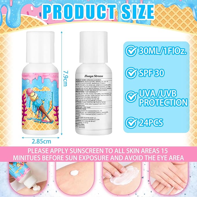 Demissle 24 Pcs Ice Cream Drip Baseball Mini Sunscreen Bulk SPF 30 Travel Size Sunscreen Ice Cream Drip Baseball Stuff Party Favors for Birthday Sports Team Summer Gifts, 1 Fl. oz
