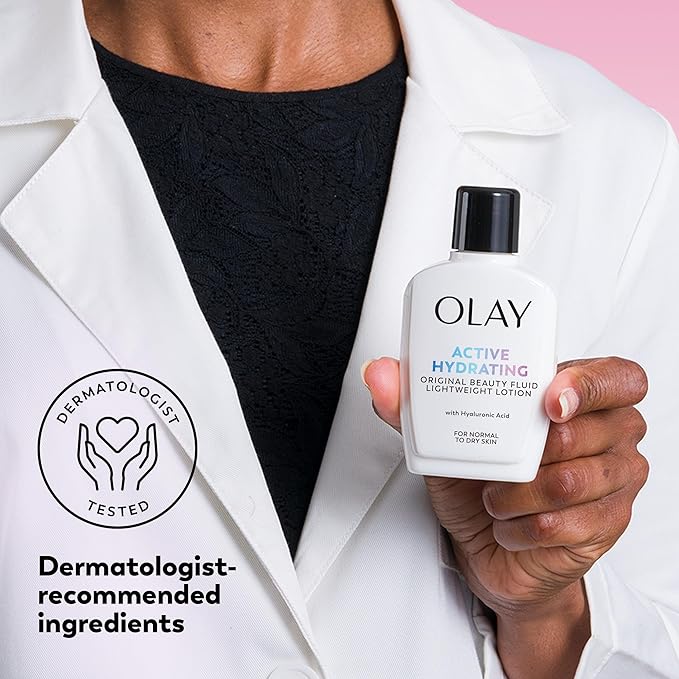 Olay Face Moisturizer, Active Hydrating Beauty Fluid Lotion, Original Facial Moisturizer, 4 Oz. (Pack of 4)