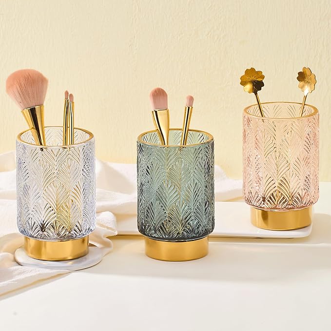 Makeup Brush Holder Organizer,Toothbrush Holders,Desk Pen Pencil Holder,Multifunctional Vintage Glass Brush Cup（A42-9-US）