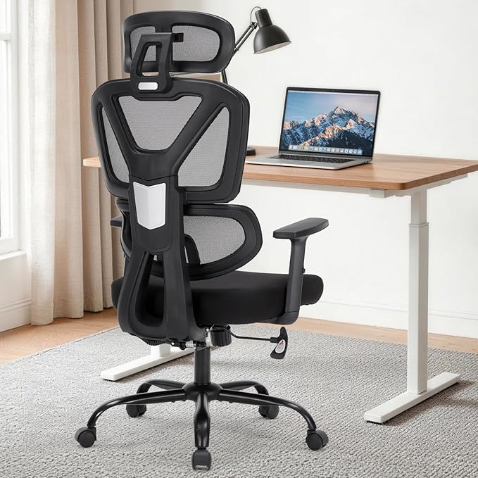 Ergonomic Office Chair,Computer Desk Chair with Adjustable Lumbar Support & 3D Headrest,5D Armrests,90-135° Recline,Breathable Mesh High Back,BIFMA Certified,Home Office Gaming Chair for Adults,Black