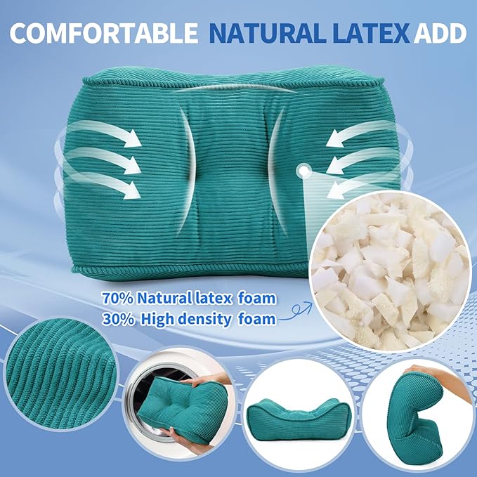 Lumbar Support Pillow for Office Chairs, Bite-Size Natural Latex Foam Back Support Pillow for Lower Back Pain Relief, Soft & Support Corduroy Desk Chair Cushion, M, Blue