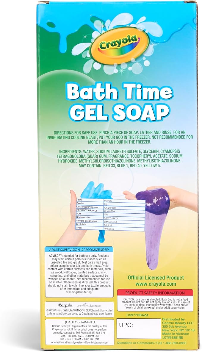 Crayola Bath Time Slime 6 Piece Set, Soaps with Slime Texture & Consistency, Multi Color Bath Soap 6 Pack / 3.6 oz Each, Colors Included: Red, Green, Blue, Purple, Pink, & Orange