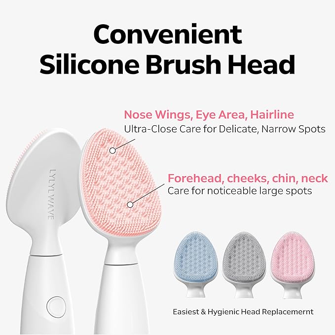 Wave Facial Sonic Cleanser | Deep Cleansing, Pore & Blackhead Care, 3 Modes, Replacable Head, 40,000 Cavitation Micro Vibrations, Waterproof Level IPX8, C-Type Charge, Korean Skincare (Gray)