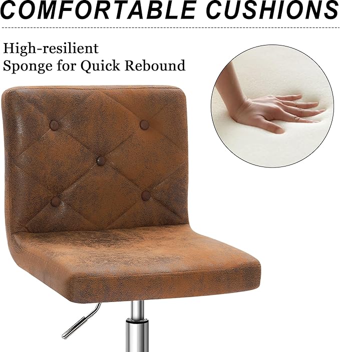VECELO PU Leather Mid-Back Armless Desk Chair Adjustable Height 360° Rolling Swivel for Home Office Work, Dark Brown