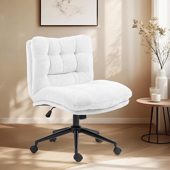 Dowinx Criss Cross Chair with Wheels, Dual-Layer Thickened Cushion, Premium Fabric Morden Home Vanity Chair Wide Seat, Cream White