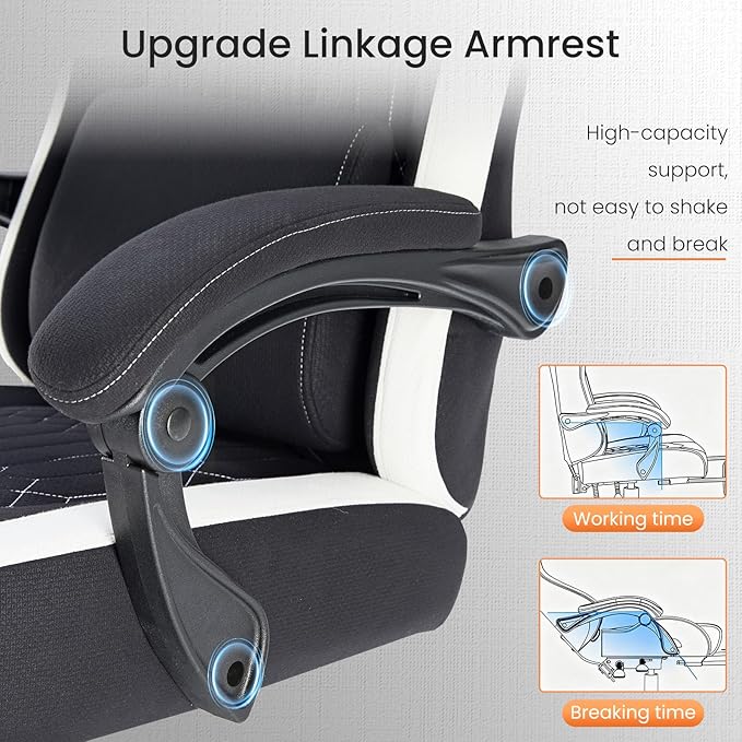 NEWBULIG Gaming Desk Chair - High Back Computer Office Chair with Footrest and Headrest, Comfy Ergonomic Lumbar Support with Linkage Armrests, Height Adjustable and 360° Swivel Wheels, Black