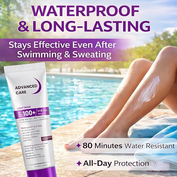 2 Pack SPF 100+ Sunscreen For Outdoor Sport - Face & Body Lotion, Broad Spectrum UVA/UVB PA+++, Water Resistant, Soothing Daily Care, 2 x 80g (160g Total)