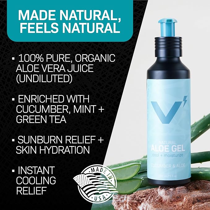 VOLT 100% Pure Organic Aloe Vera Gel, Fast-Absorbing Sunburn Relief & Face/Body Moisturizer, Undiluted & Fragrance-Free, Free of Harsh Chemicals, Eco-Friendly Refillable Aluminum Bottle, 30 oz