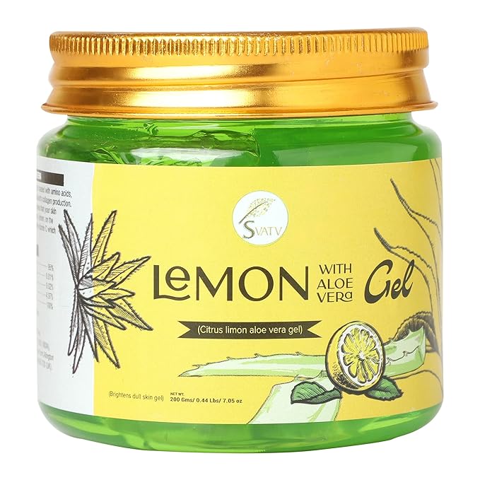 SVATV Natural Aloe Vera Gel With Lemon Fragrance for Face, Skin, Hair & Sunburn Relief, Unscented Gel | Suitable for All Skin Types - (200g, 7.05 oz, 0.44lbs)