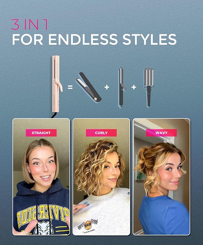 TYMO Airflow 2.0 Curling Iron Flat Iron - Hair Straightener and Curler 2 in 1, 1.25 Inch Curling Wand for Long Short Hair, Dual Voltage for Travel, 54 Million Ionic, Anti-Tangle, 5 Temps, Gold Blush