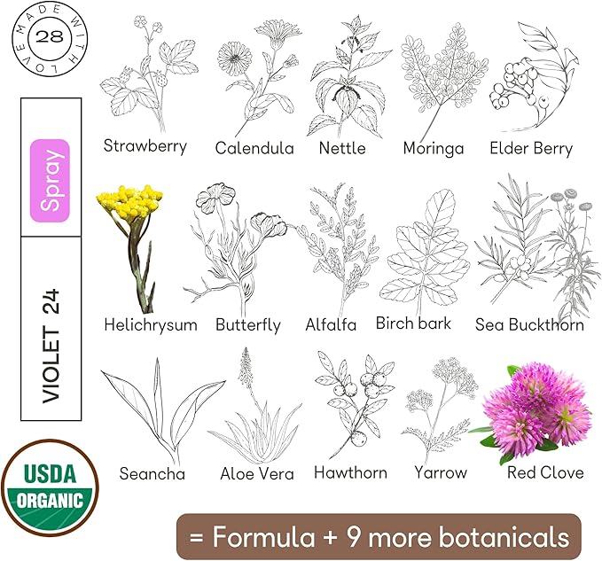 Organic28. 100% Organic Toner for Face, 24 Botanicals Formula. Helichrysum Face Mist. Natural Hydrating Toner. Vegan. Aloe Vera Face Spray. Aromatherapy. Hydrating Face Mist, 3.4 Fl. Oz.